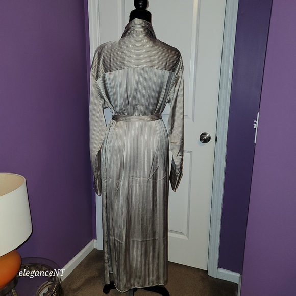H & M Silver Striped Long Sleeve Button Down Dress Sz: L NWT - Picture 8 of 10